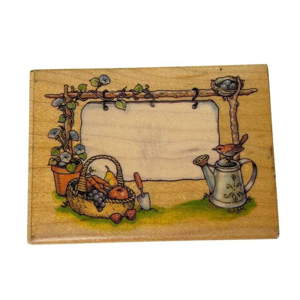 Garden Country Label Rubber Stamp All Night Media Inc. 534H Floral Bird Fruit